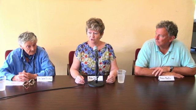 (L-R) Author of “Rivers of Time” Dr. June Goodfield, Former Chief Executive Officer of the Nevis Tourism Authority Helen Kidd and Film Producer Mr. Robin Bextor at a press conference at the Ministry of Tourism’s conference room on November 25, 2015